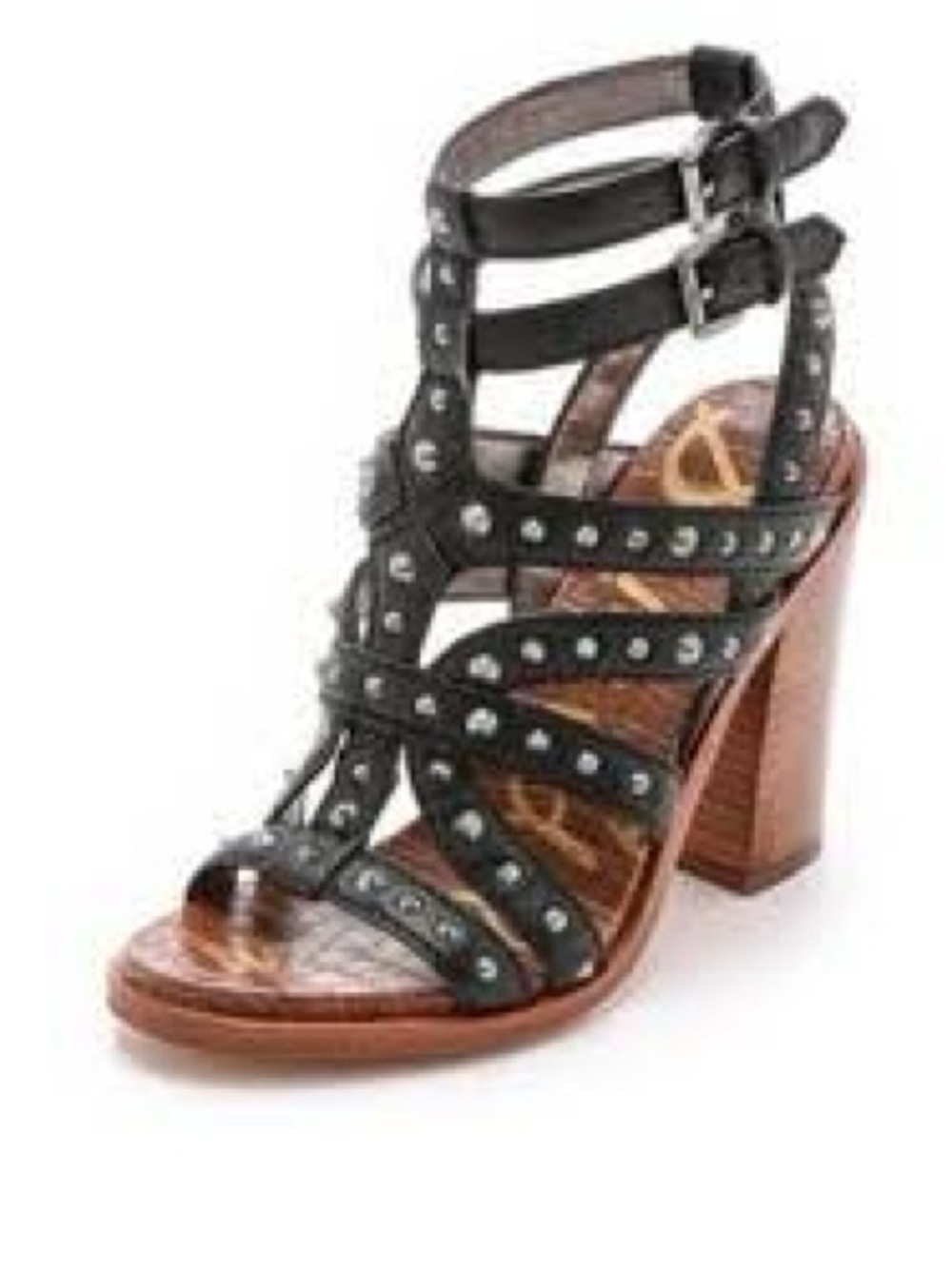Sam Edelman Black Studded Leather Gladiator Block Heel Sandal